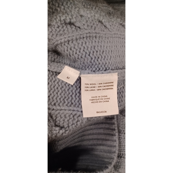 💕NAADAM💕 Wool Cashmere Cable Turtleneck Wool Cashmere ~ Mist Blue Medium M NWT - Picture 15 of 15